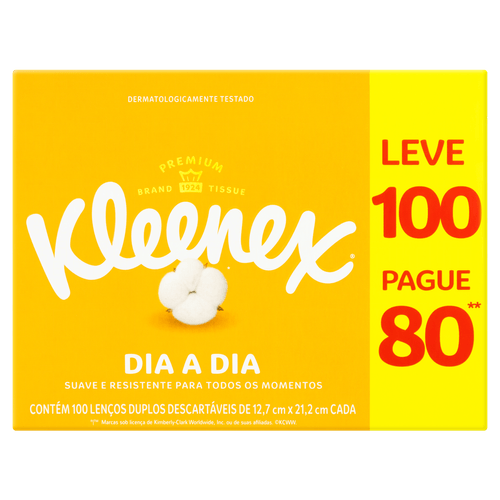 Lenço de Papel Kleenex Folha Dupla Dia a Dia Kids 100 Unidades