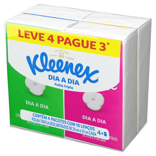 Lenço de Papel Bolso Dia a Dia 4x10 Folha Tripla Kleenex