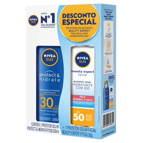 Kit Nivea Sun Protect E Hidrata Protetor Solar Fps30 200ml + Beauty Expert Facial Fps50 50g