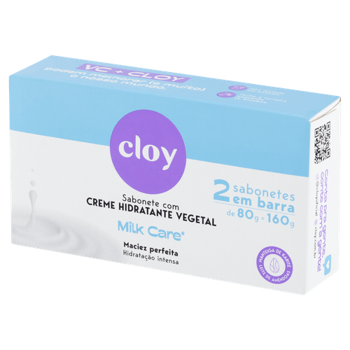 Kit Sabonete Barra Hidratante Vegetal Milk Care 2x80g Cloy