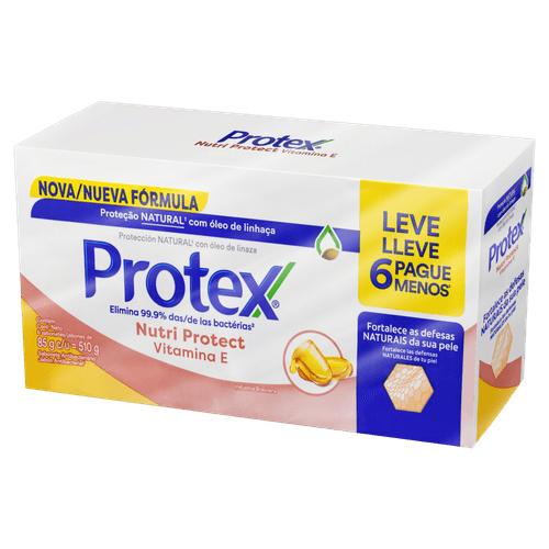 Pack Sabonete Barra Antibacteriano Protex Nutri Protect Vitamina E Envoltório 510g Leve 6 Pague Menos