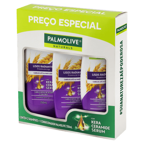 Kit 2 Shampoos + 1 Condicionador Palmolive Nutre Liss 350ml