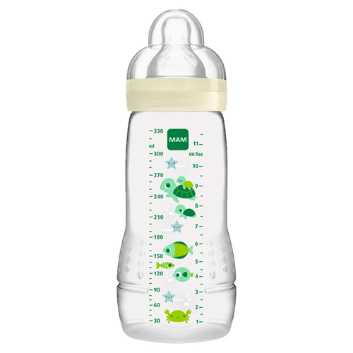 Mamadeira Infantil Easy Active Neutra 330ml MAM - Bico SkinSoft Anticólica, Bocal Largo
