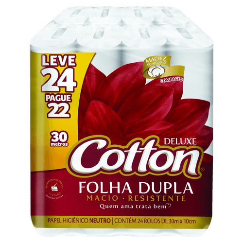 Papel Higiênico Cotton Folha Dupla Compacto - Leve 24 Pague 22