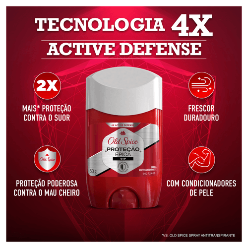 Desodorante Antitranspirante em Barra Proteção Épica VIP 50g Cedro e Lima Old Spice
