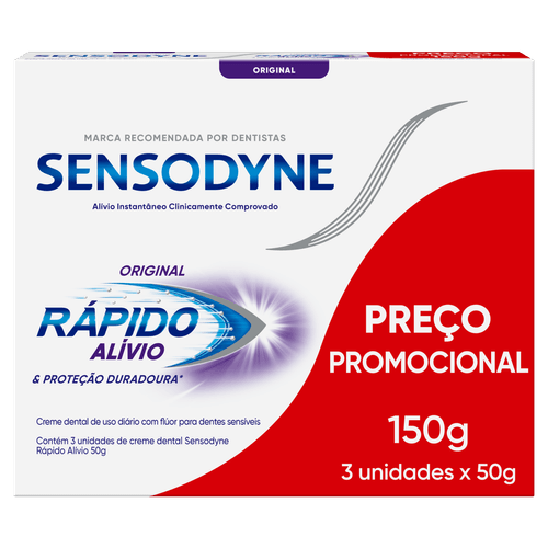 Pack Creme Dental Sensodyne Rápido Alívio & Proteção Duradoura Caixa 50g Cada Leve 3 Pague 2 Unidades