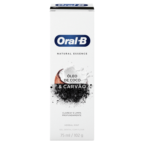 Gel Dental Oral-B Natural Essence com Flúor Carvão Óleo de Coco e Herbal Mint - 102g
