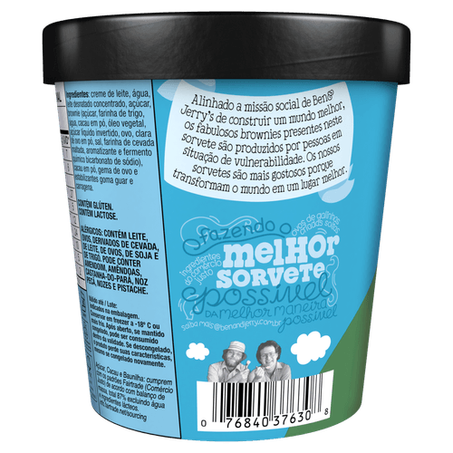 Sorvete Vegano Chocolate Fudge Brownie 458ml com leite de amêndoas Fairtrade Ben & Jerry's
