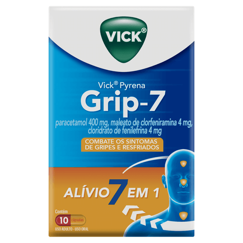 Grip-7 Vick Pyrena 500mg, 10mg, 2mg Cápsulas 10 Unidades