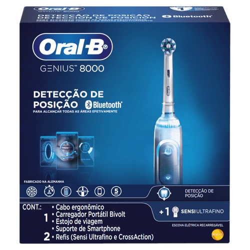 Escova Elétrica Recarregável Oral-B Genius 8000 Bivolt + 2 Refis Sensi Ultrafino e CrossAction