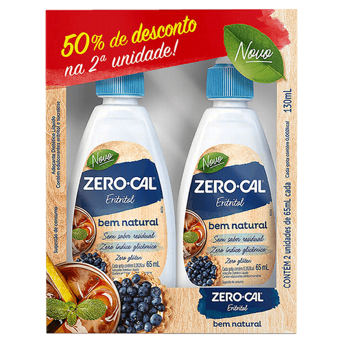 Kit Adoçante Zero-Cal Eritritol Líquido - 2 Unidades de 65ml
