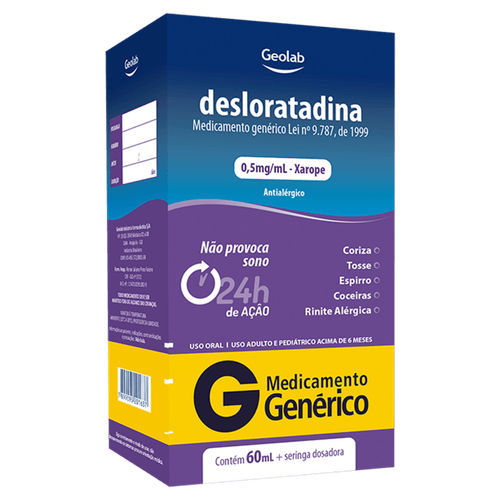 Antialérgico Desloratadina Geolab 0,5mg/ml Xarope 60ml
