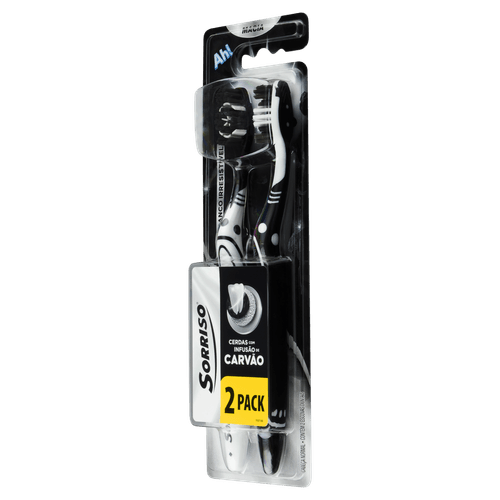 Escova Dental Macia Cabeça Normal 2 Unidades Infusão de Carvão Sorriso