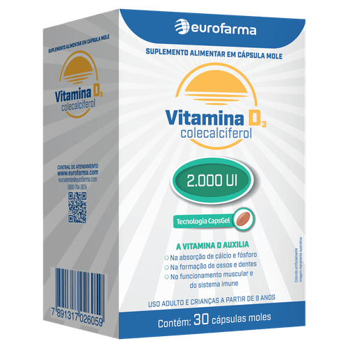 Suplemento Vitamina D3 Marca Genérica 2000 UI Cápsula 30 Unidades