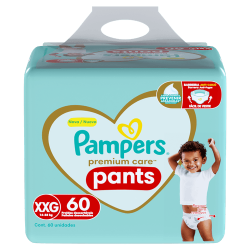 Pampers Fralda Pants Premium Care XXG 60un Cintura 360º Hipoalergênica 12h