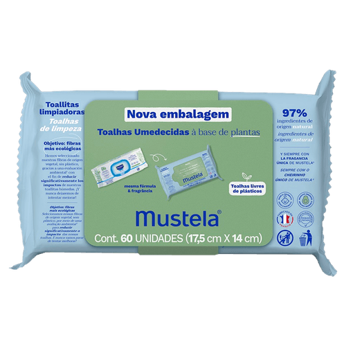 Toalha Umedecida Mustela à Base de Plantas 60 Unidades