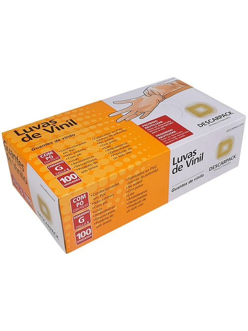 Luva de Vinil Transparente Descarpack - Com Pó - G - Caixa com 100 luvas