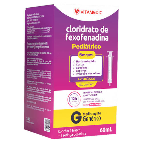 Antialérgico Cloridrato de Fexofenadina Vitamedic 6mg Suspensão Oral 60ml