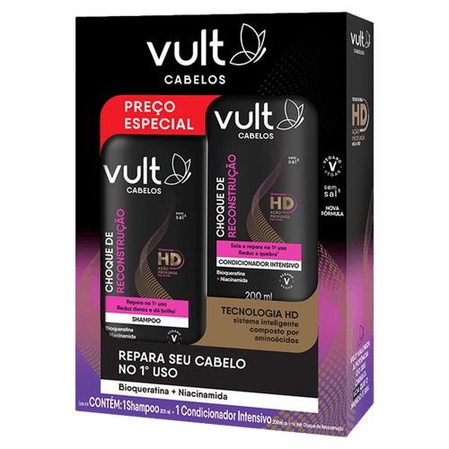 Kit Shampoo 200ml + Condicionador 200ml Vult Cabelos Choque de Reconstrução