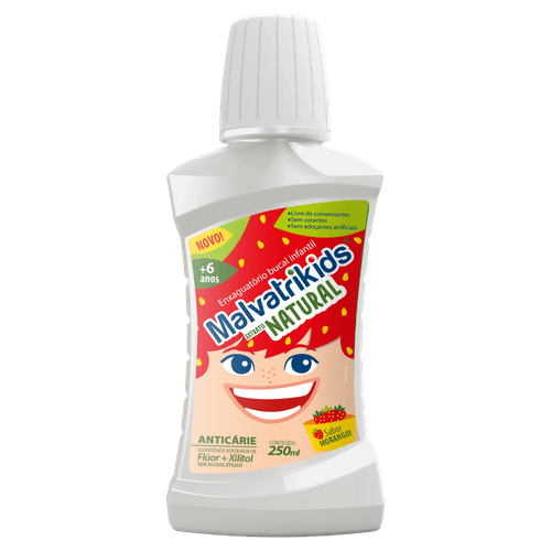 Enxaguante Bucal Infantil Extrato Natural Morango Malvatrikids - 250ml