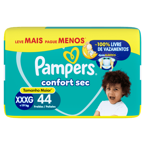 Pampers Fralda Descartável Confort Sec XXXG 44 Unidades - 12h Proteção Hipoalergênica