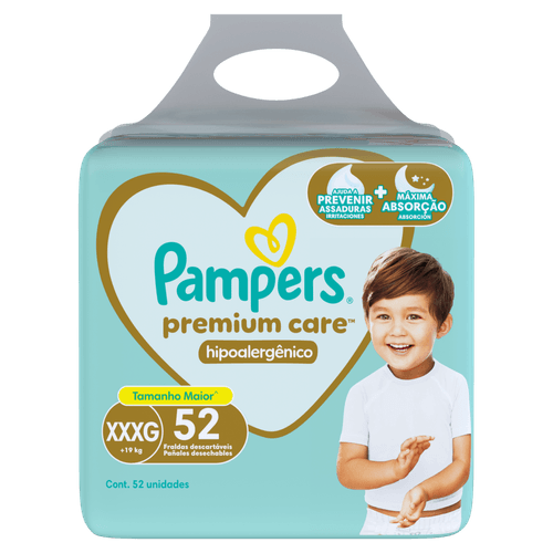 Pampers Fralda Premium Care Hipoalergênico XXXG 52 un Algodão-Sec 12h