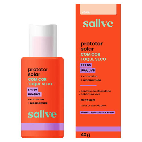 Protetor Solar Facial Sallve Toque Seco com Cor 10 FPS 60 - 40g
