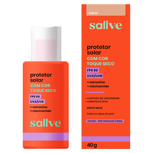 Protetor Solar Facial Sallve Toque Seco com Cor 30 FPS 60 - 40g