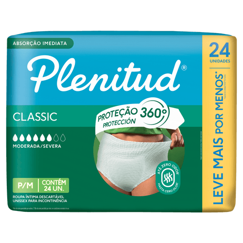 Roupa Íntima Descartável Unissex Plenitud Classic P/M - 24 Unidades