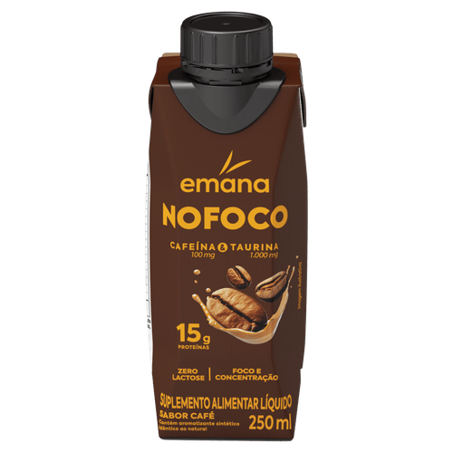 Suplemento Alimentar Nofoco 250ml Cafeína 100mg Taurina 1000mg Sabor Café Emana