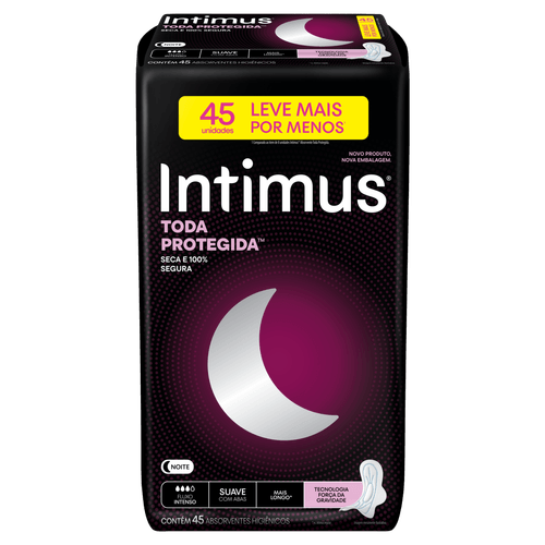Absorvente Intimus Noturno Extra Proteção Cobertura Suave C/ Abas-45 unidades