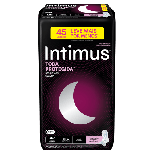 Absorvente Intimus Noturno Cobertura Seca C/ Abas 45 Unidades
