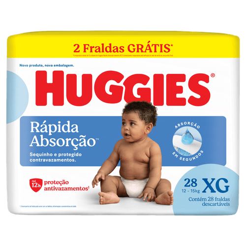 Fralda Descartável Infantil Huggies Rápida Absorção XG - 28 Unidades
