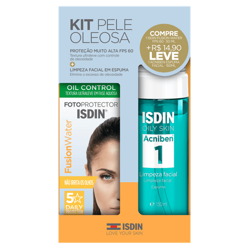 Isdin Kit Fusion Water FPS60 50ml + Acniben Espuma Limpeza 150ml Controle Oleosidade