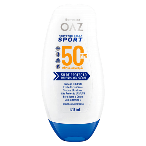 OAZ Protetor Solar Sport FPS 50 Creme 120ml UVA/UVB Oil Free Resistente à Água