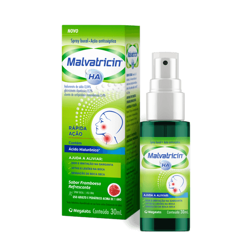 Malvatricin HA Spray Framboesa 30ml - Antisséptico para garganta e mucosa bucal
