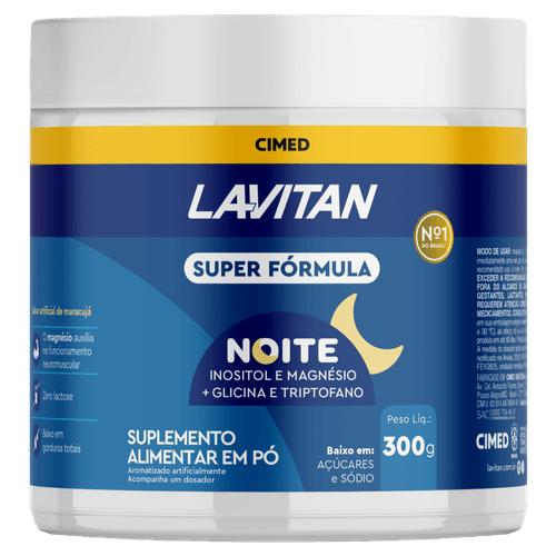 Lavitan Suplemento em Pó Noite Maracujá 300g Zero Lactose Melatonina Magnésio Vitaminas B