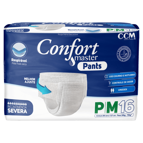 Confort Master Roupa Íntima Descartável Pants Unissex P/M (30–70kg) Severa 16 unidades