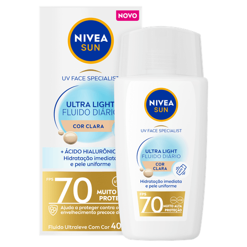 Nivea Protetor Solar Facial Ultralight Fluido Cor Clara FPS 70 40ml