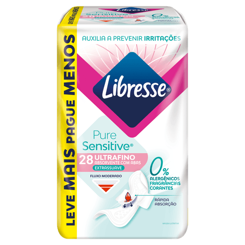 Absorvente ultrafino com abas Pure Sensitive 23cm extra suave 28 unidades hipoalergênico
