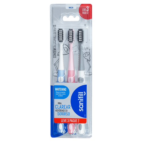 Escova de Dente Sanifill Whitening Leve 3 Pague – Cerdas Macias – Cores Sortidas