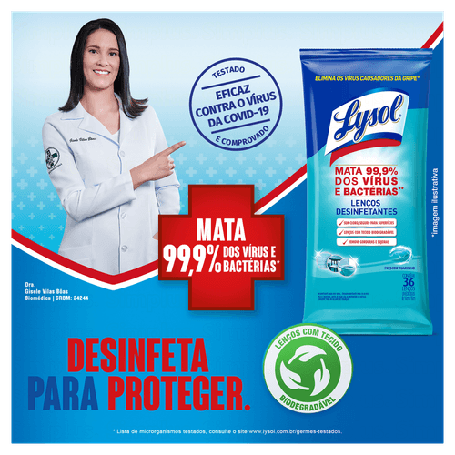 Lenço Umedecido Desinfetante Frescor Marinho 36 un Lysol