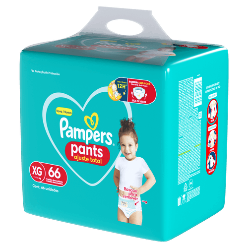 Fralda descartável infantil Pants Ajuste Total XG Noturna 66 un Pampers Proteção 12h