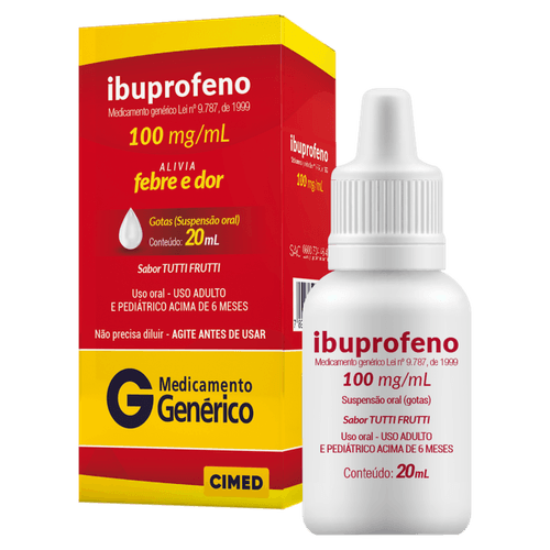 Ibuprofeno 100mg/ml Tutti Frutti Genérico Cimed Gotas - 20ml