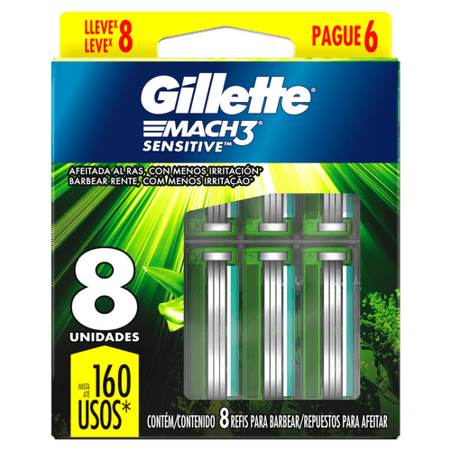 Carga Mach3 Sensitive 8 lâminas Skin Protect Gillette