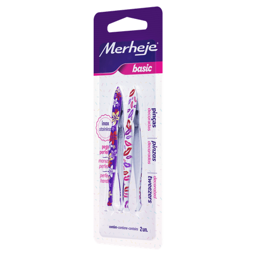 Pinça Depilatória para Sobrancelhas Basic Inox 2 Unidades Merheje