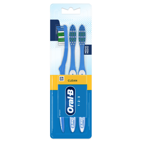 Escova de Dentes 123 Kit 3 Unid Cerdas em Z Arredondadas Cores Sortidas Oral B