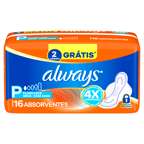 Absorvente com Abas Seca Pequeno 16+2 Unidades Always