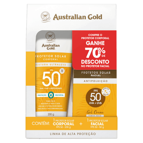 Kit Australian Gold Protetor Solar Corporal FPS50 + Protetor Solar Facial FPS50