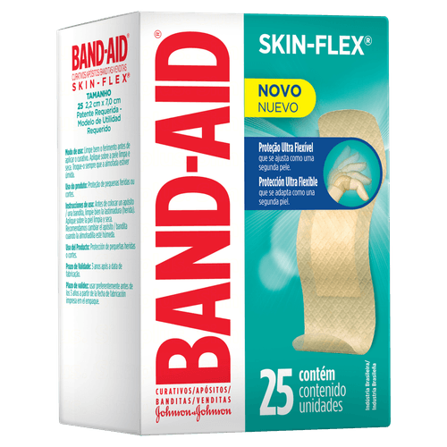 Curativo Skin-Flex 25 Unidades 25x70mm Tecido Flexível Adesivo Silicone Sem látex Band-Aid